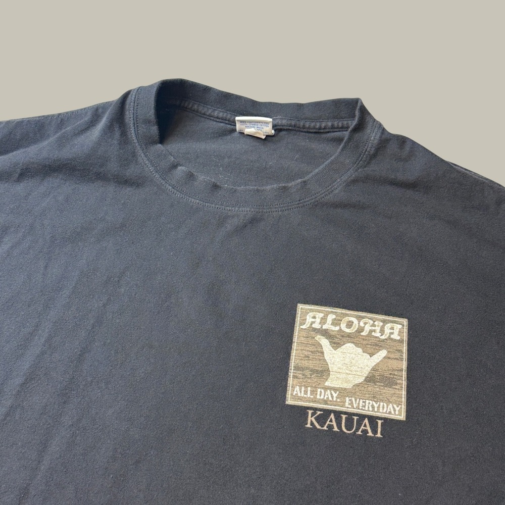 Vintage Crazy Shirts T-Shirt Mens XL Aloha Shaka Kauai Black Graphic Tee Casual